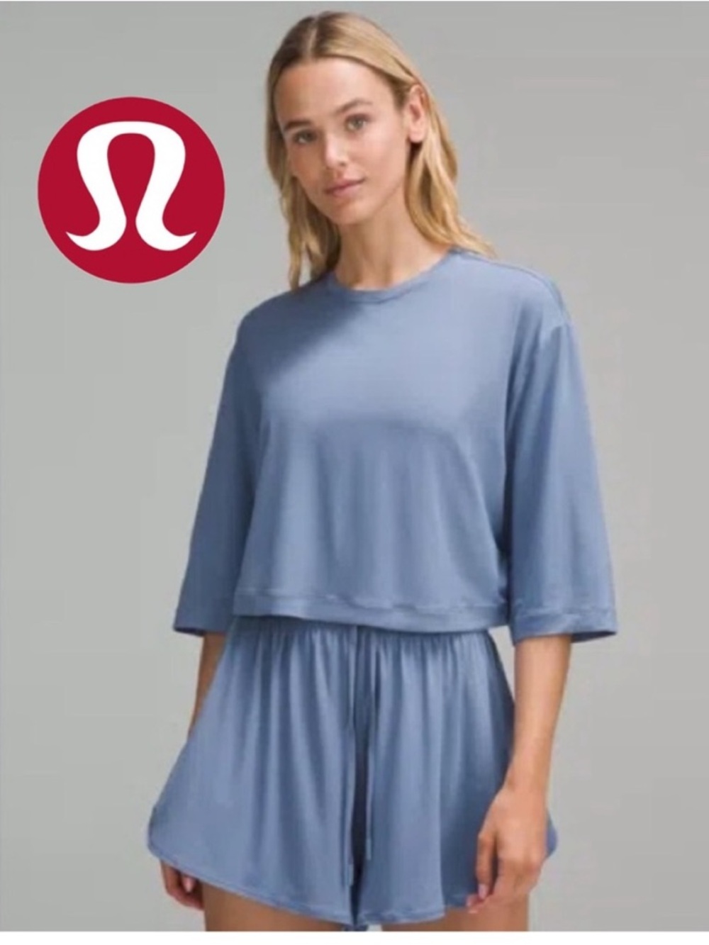 3 Piece Bundle Lululemon Oasis Blue Modal Lounge Set (Top, shorts and pants)